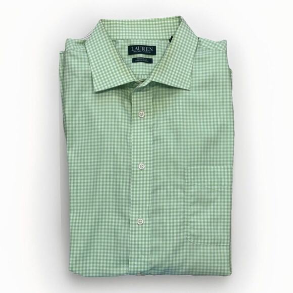 Lauren Ralph Lauren‎ Mens Regular Fit Dress Shirt Green Gingham XXL - 18 - 34/35 - Picture 1 of 11